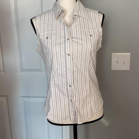 Rough rider Biker Western Pearl Snap Buttons Bling Striped Vest - Picture 3 of 6